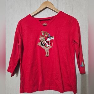 Allyson Whitmore Long Sleeve Cowboy Santa Shirt Size PL Petite Large
